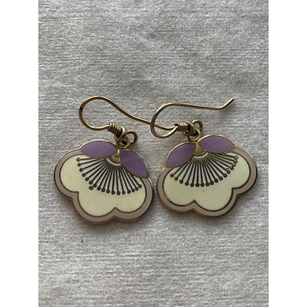 vintage Laurel Burch "Plum Blossom" enamel dangle earrings Estate Jewelry